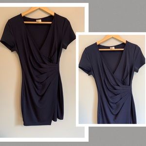 Navy short sleeve wrap dress